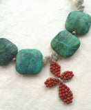 Beautiful Turquoise and Coral Cross Choker