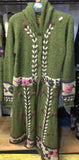 Fabulous Green with Pink Floral Detail Peruvian Hand-Knitted Sweater Coat