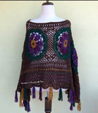 Bohemian Crocheted Poncho with Flowers